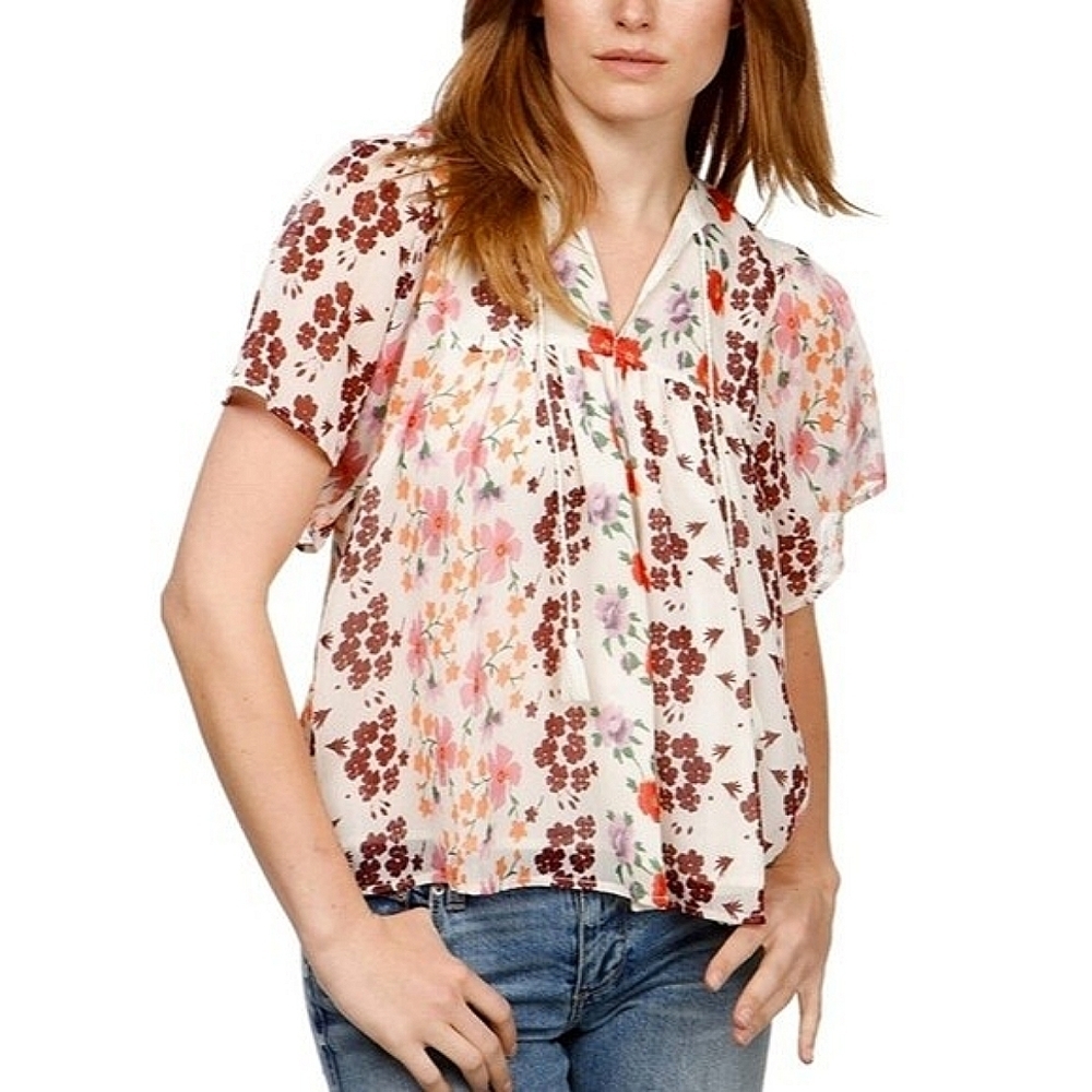 3 for $30! SALE Lucky Brand Tassel Dolman Sleeve Floral Peasant Blouse
